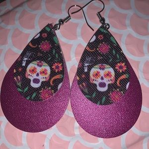 Faux Leather Sugar Skull Christmas Earrings